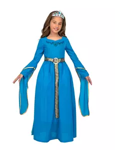 Déguisement avec diadème princesse médiévale bleue fille, Taille: 9 ans (122–134 cm)