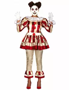 Rood en wit gruwelijke horror clown kostuum voor vrouwen, Maat: Medium (38–40)