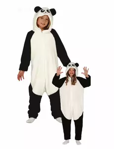 Panda kostuum met capuchon voor kinderen, Maat: 9 jaar (125–135 cm)