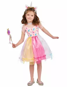 Veelkleurige magische eenhoorn outfit voor meisjes, Maat: 7–9 jaar (120–130 cm)