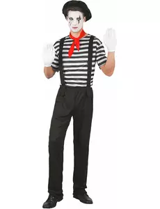 Zwarte en witte klassieke mime outfit voor mannen, Maat: Large