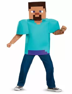 Klassiek Minecraft™ steve kostuum voor kinderen, Maat: 7–8 jaar (124–136 cm)