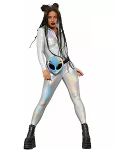 Combinaison holographique brillante femme, Taille: Small