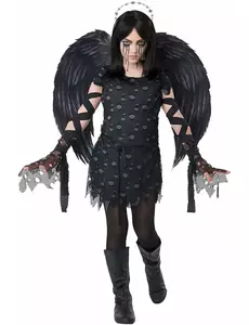 Déguisement ange gothique noir luxe enfant, Taille: 6–8 ans (134 cm)