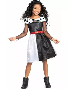 Klassiek Cruella™ kostuum meisjes, Maat: 5–6 jaar (109–126 cm)