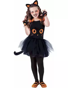 Kleine zwarte kat vermomming met meisjes accessoires, Maat: 5–7 jaar
