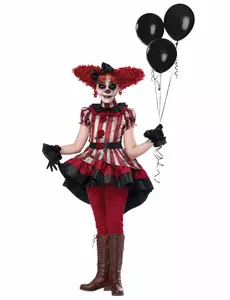 Stoute clown vermomming, meisje, Maat: 8–10 jaar (140 cm)