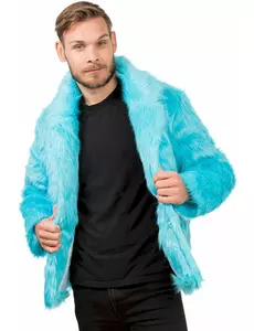 Manteau en fausse fourrure bleue adulte, Taille: Medium