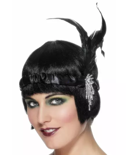 Bandeau charleston noir avec plume adulte