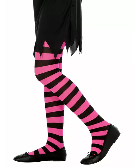 Collants rayés roses et noirs enfant, Taille: 4–5 ans (116 cm)