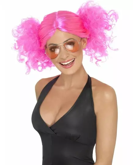 Fluo roze pruik voor dames