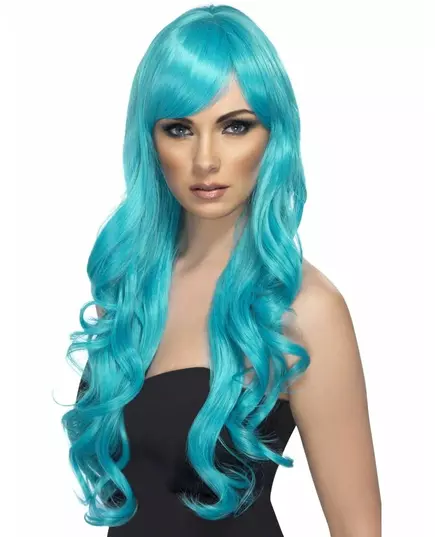 Perruque longue ondulée bleue turquoise femme