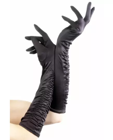 Gants mi-longs noirs froncés femme