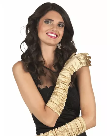 Gants longs satinés dorés femme