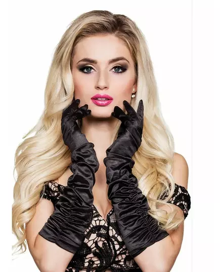 Gants longs satinés noirs femme