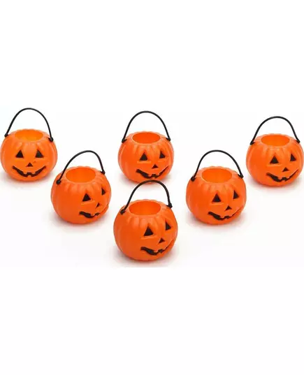 6 Mini seaux citrouilles d'Halloween 6,5 x 5 cm