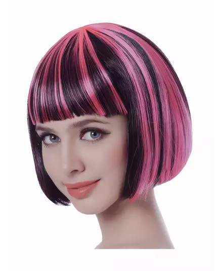 Korte bob pruik voor vrouwen in zwart en roze