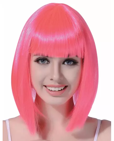Perruque carré mi-long rose fluo femme