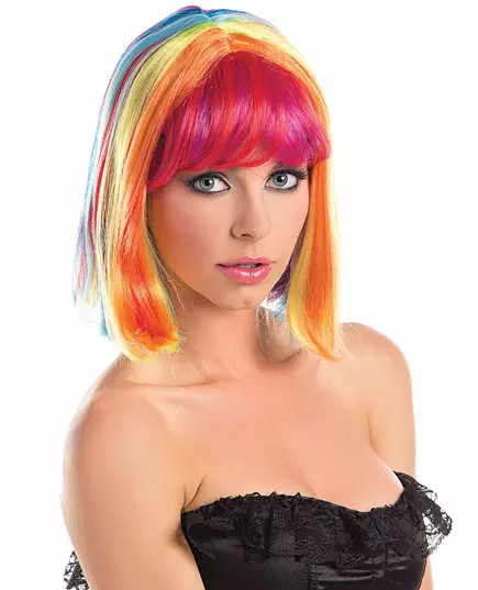 Perruque carré multicolore avec frange femme
