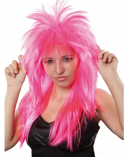Perruque chanteuse de rock rose femme
