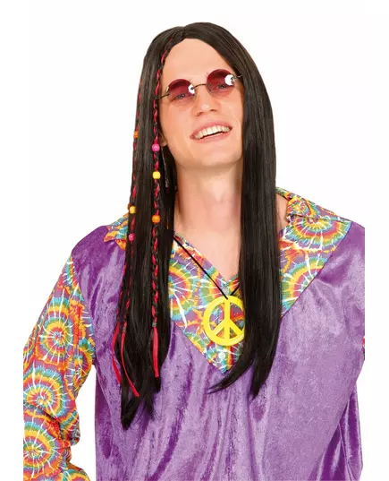 Zwarte hippiepruik voor volwassenen.