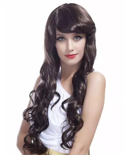 Perruque glamour longue châtain avec boucles femme