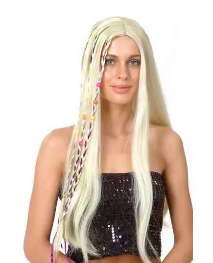 Blonde steile hippiepruik voor volwassenen