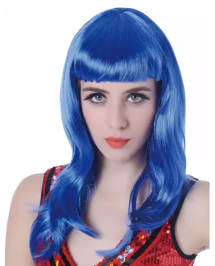 Perruque longue bleue à frange femme