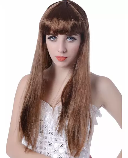 Perruque longue chatain à frange femme