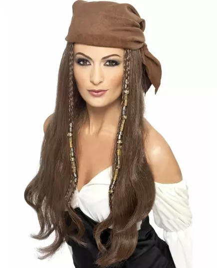Perruque longue chatain pirate femme