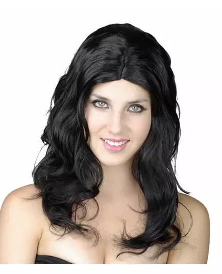 Perruque longue ondulée noire femme