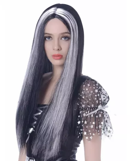 Perruque longue noire et blanche femme - 60cm