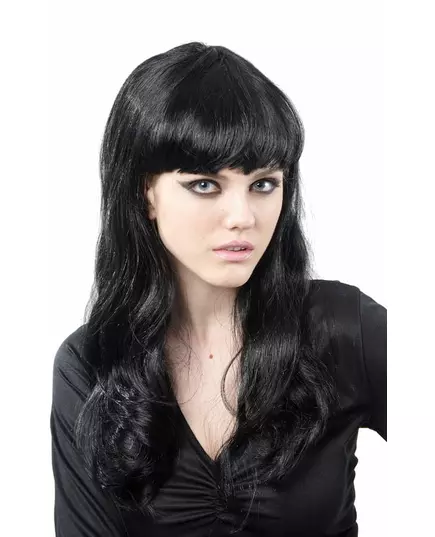 Perruque noire avec frange et ondulée femme