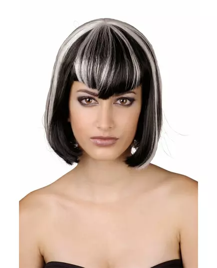 Perruque à frange noire et blanche femme