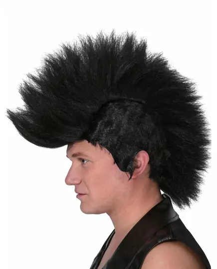 Zwarte punk pruik met hanenkam