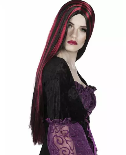 Lange pruik rood en zwart voor dames Halloween