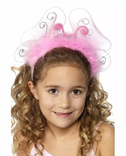 Roze vlinderhaarband met pluimen