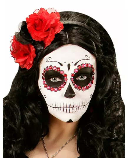 Zwarte en rode bloemen haarband Día de los muertos