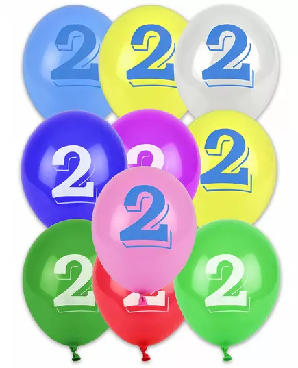 8 Ballons chiffre 2 multicolores 30 cm