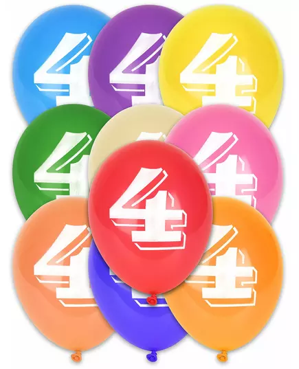 8 Ballons chiffre 4 multicolores 30 cm