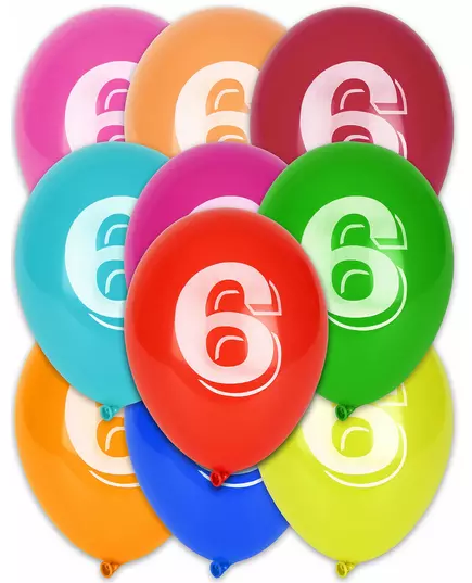 10 Ballons chiffre 6 multicolores 30 cm