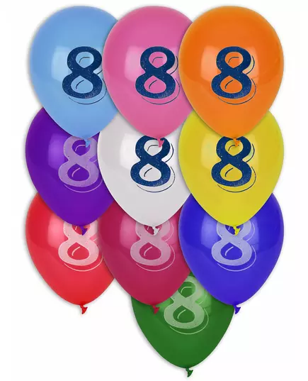 8 Ballons chiffre 8 multicolores 30 cm