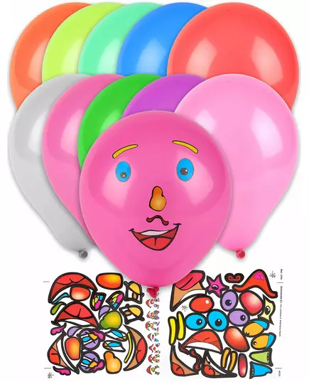 10 Ballons stickers visage multicolores 30 cm