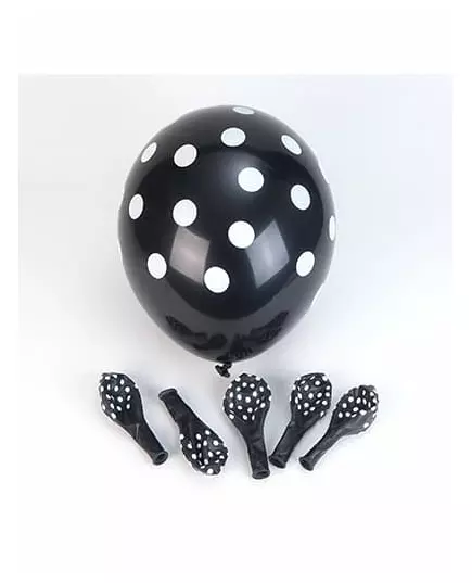 6 zwarte ballonnen met witte stippen