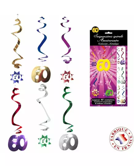 6 Décorations à suspendre spirale 60 ans