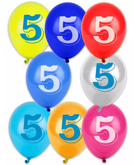 8 Ballons chiffre 5 multicolores 30 cm