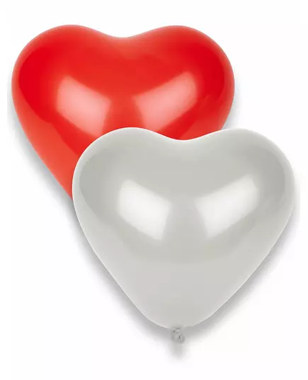 8 Ballons en latex cœurs rouges et blancs 36 cm