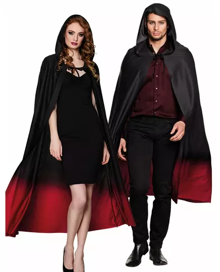 Zwarte cape met rood kleurverloop voor volwassenen