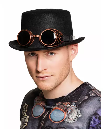 Steampunk hoed met bril voor volwassenen