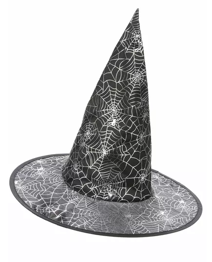 Chapeau de sorcière noir avec toile d'araignée blanche adulte
